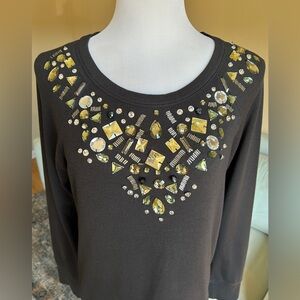 Lord & Taylor Black Scoop Neck Top with Jeweled Embellishments Women’s Large